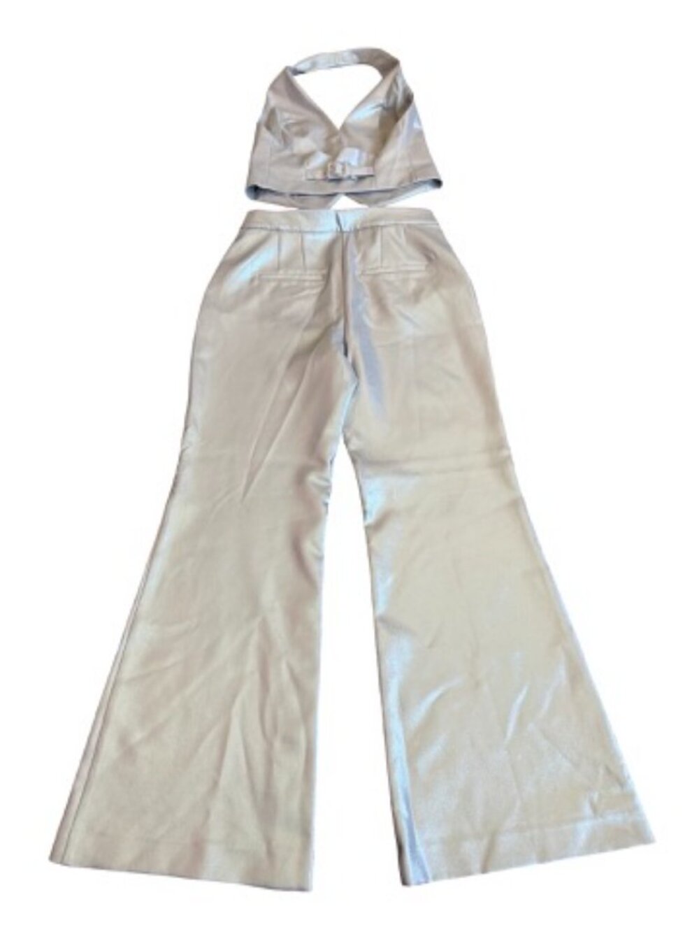 Express Editor Editor Champagne Gold Metallic Halter Pantsuit Set Small Women's - Picture 6 of 13